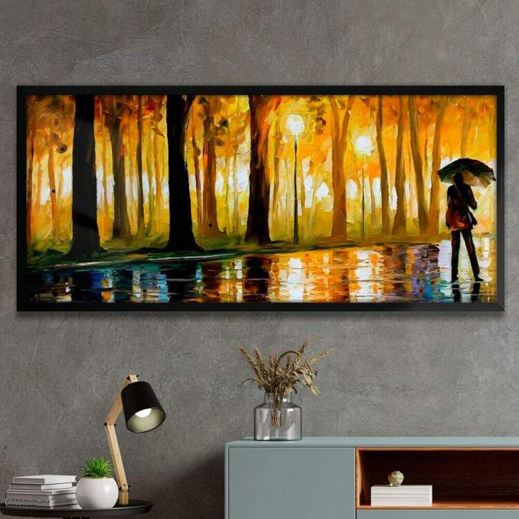 Quadro Decorativo Slim Pintura de Pessoa com Guarda chuva e rvores