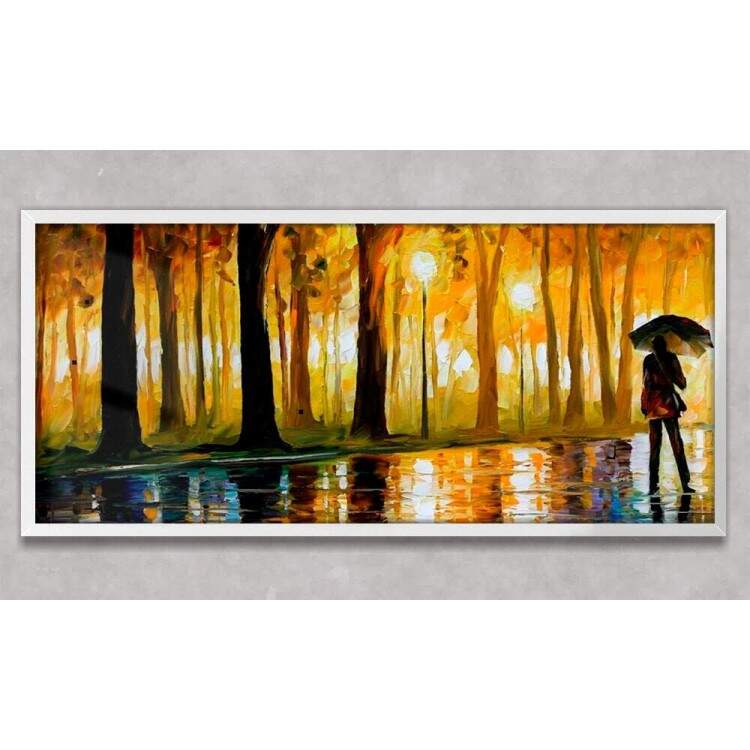 Quadro Decorativo Slim Pintura de Pessoa com Guarda chuva e rvores