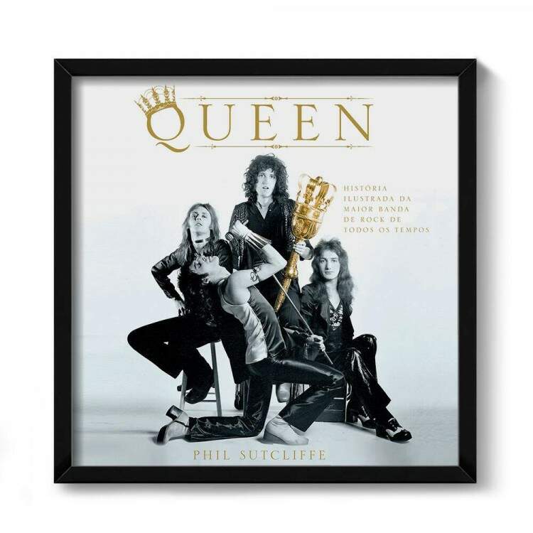 Quadro Decorativo Quadrado Banda Queen Preto Branco e Dourado