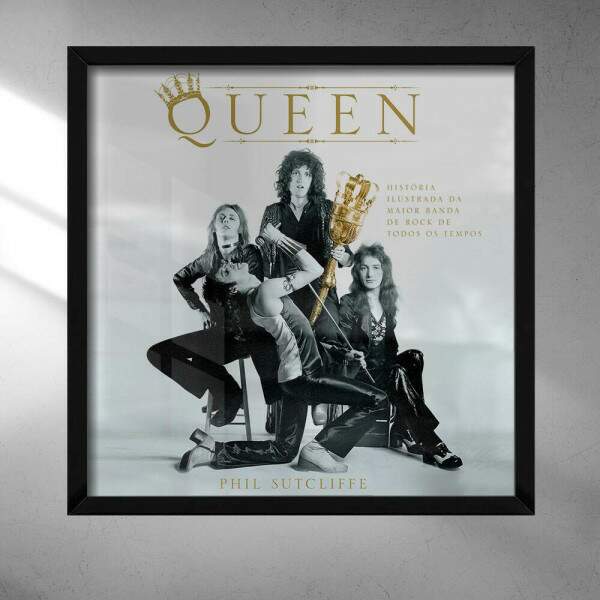 Quadro Decorativo Quadrado Banda Queen Preto Branco e Dourado