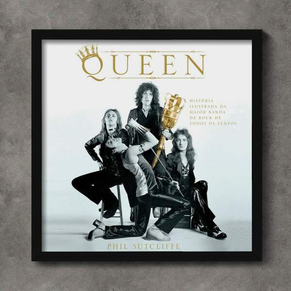 Quadro Decorativo Quadrado Banda Queen Preto Branco e Dourado