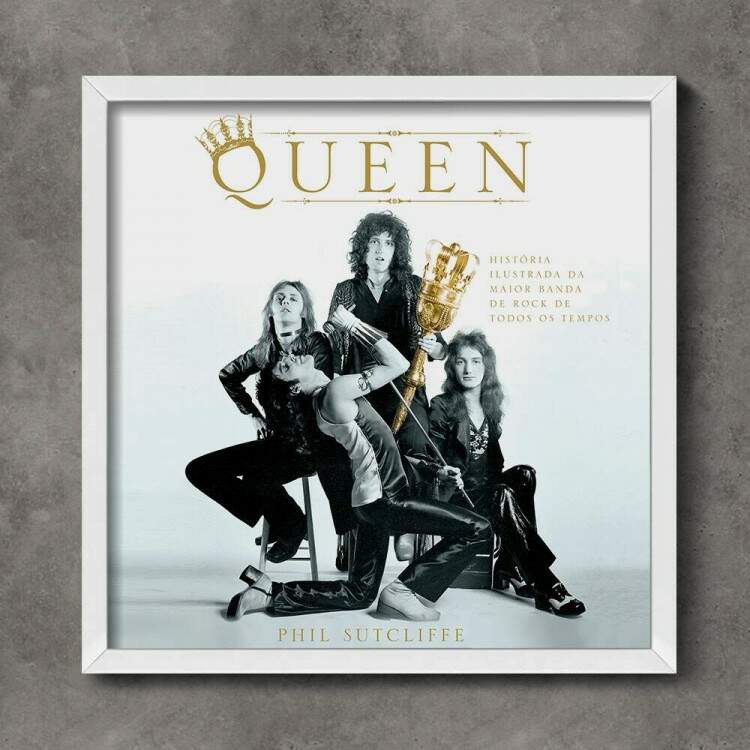 Quadro Decorativo Quadrado Banda Queen Preto Branco e Dourado