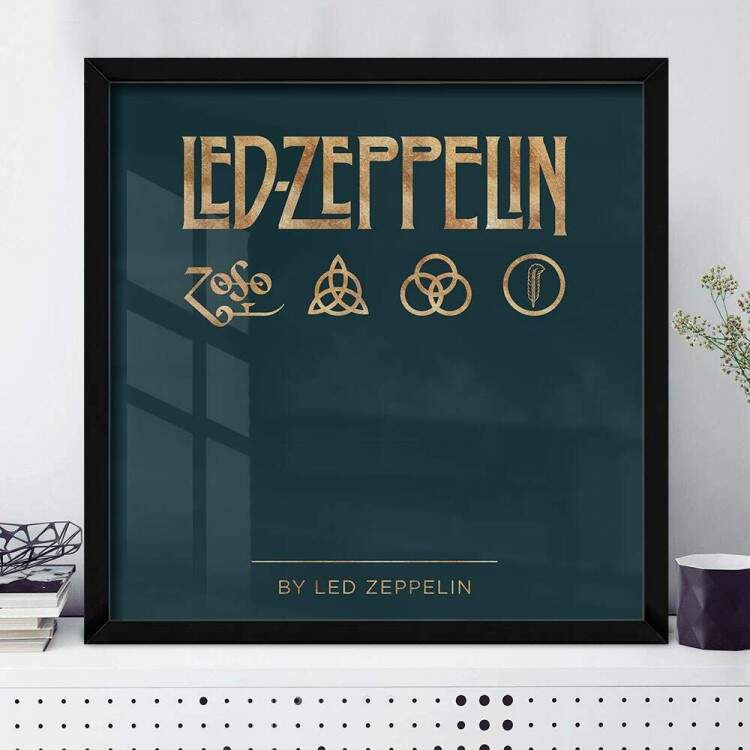 Quadro Decorativo Quadrado Led Zeppelin Verde e Dourado