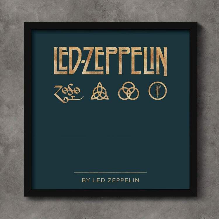 Quadro Decorativo Quadrado Led Zeppelin Verde e Dourado