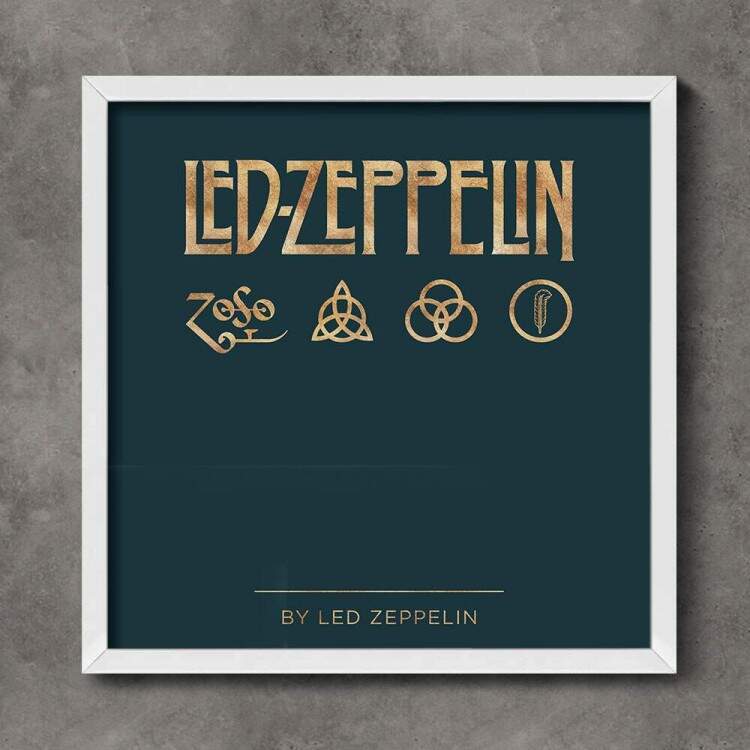 Quadro Decorativo Quadrado Led Zeppelin Verde e Dourado