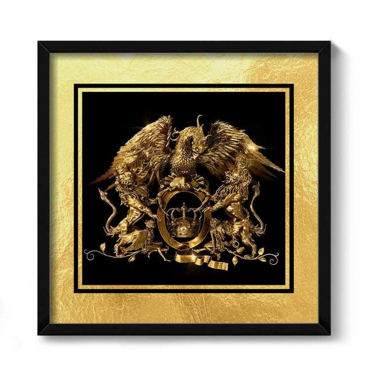 Quadro Decorativo Quadrado Smbolo da banda Queen Dourado