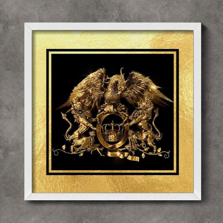 Quadro Decorativo Quadrado Smbolo da banda Queen Dourado