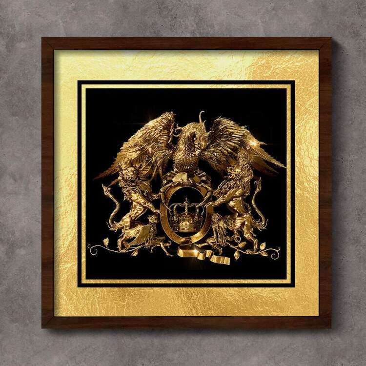 Quadro Decorativo Quadrado Smbolo da banda Queen Dourado