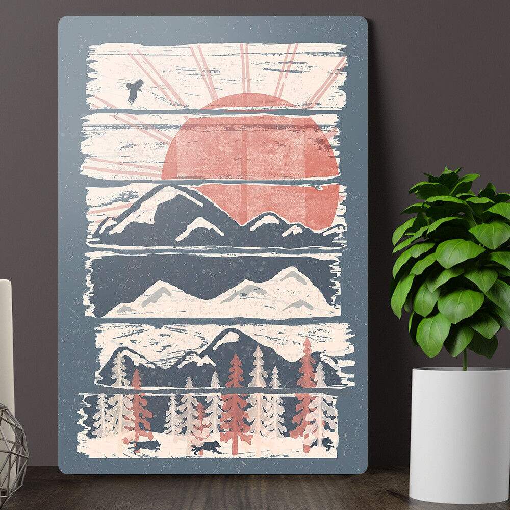 Placa Decorativa Desenho Sol e Montanhas