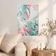 Placa Decorativa Pintura de Folhas e Flores Cor De Rosa