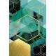 Placa Decorativa Hex�gono Dourado e Verde �gua