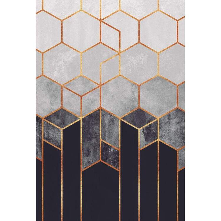 Placa Decorativa Geomtricos 3D Mrmore Preto Branco e Dourado 02