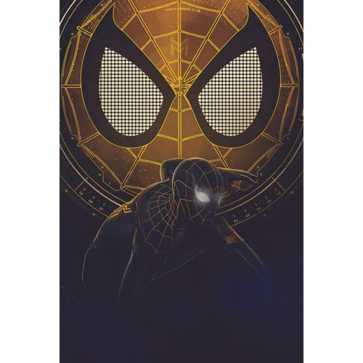 Placa Decorativa Homem Aranha Preto e Dourado