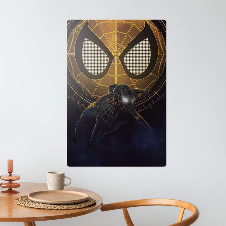 Placa Decorativa Homem Aranha Preto e Dourado