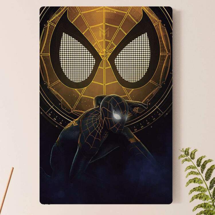 Placa Decorativa Homem Aranha Preto e Dourado