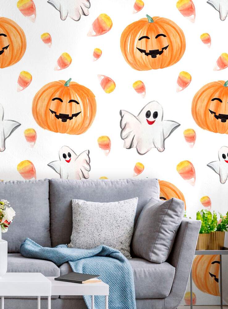 Papel de Parede Halloween Aboboras e Fantasminhas