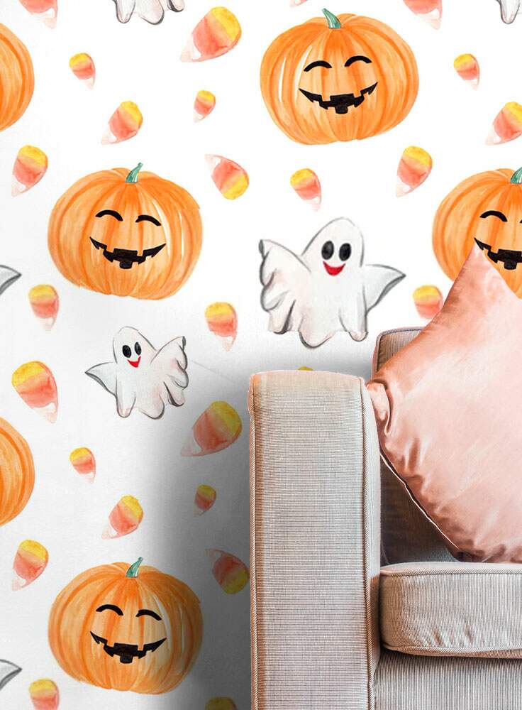 Papel de Parede Halloween Aboboras e Fantasminhas