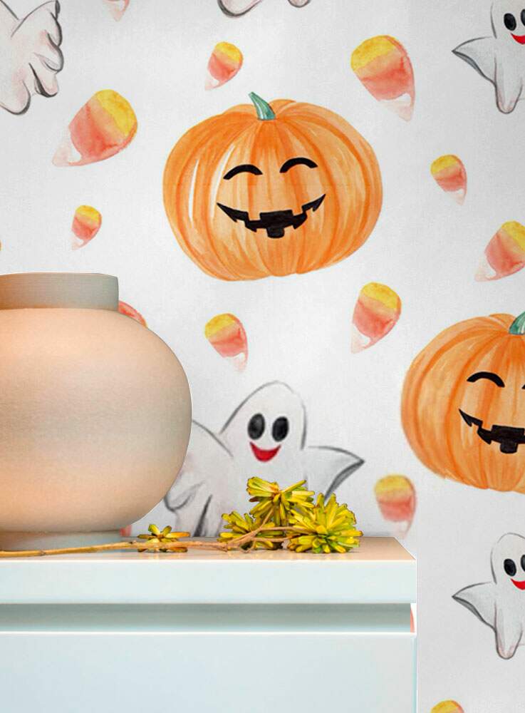 Papel de Parede Halloween Aboboras e Fantasminhas