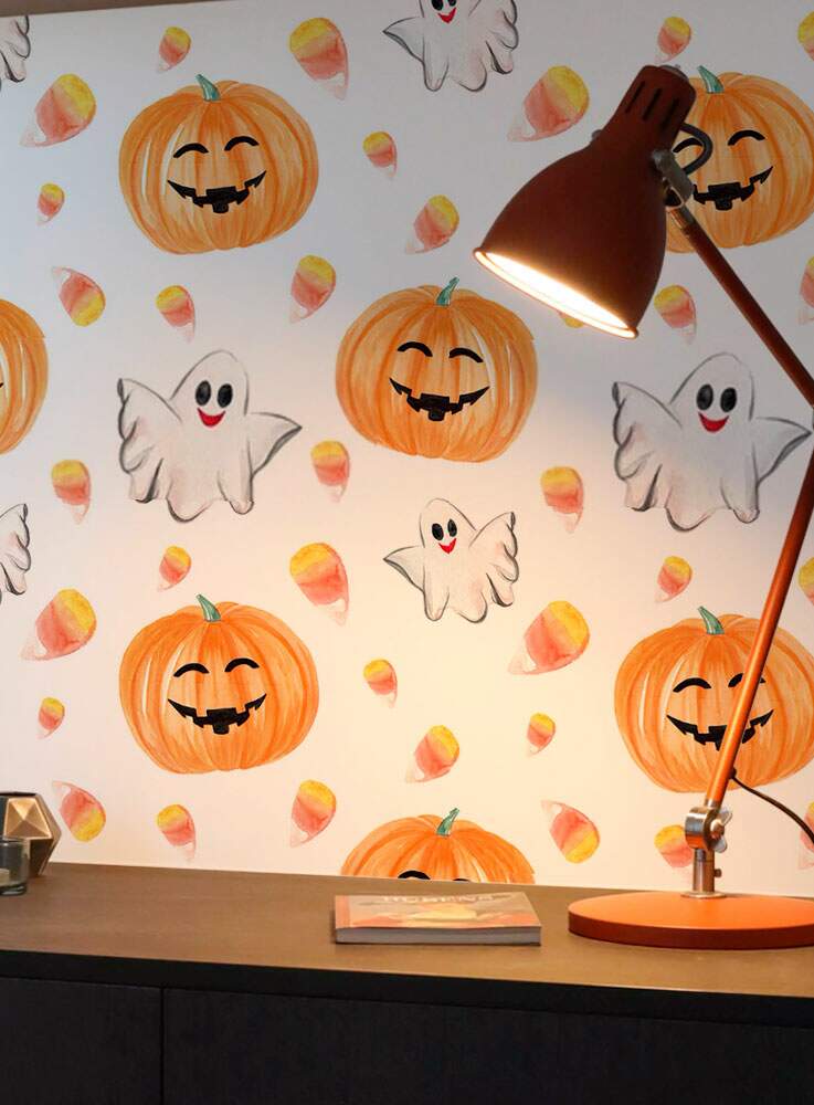 Papel de Parede Halloween Aboboras e Fantasminhas