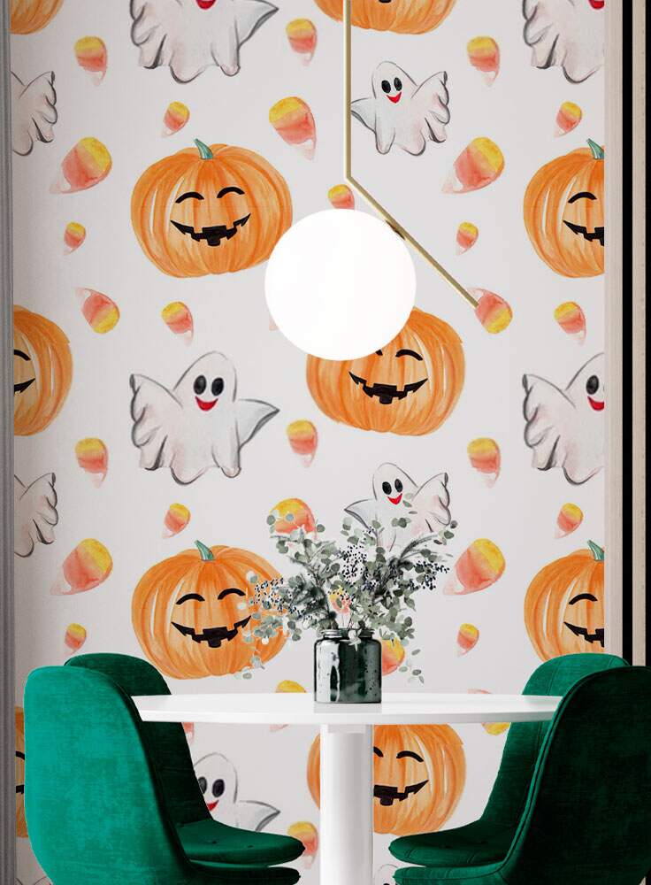 Papel de Parede Halloween Aboboras e Fantasminhas