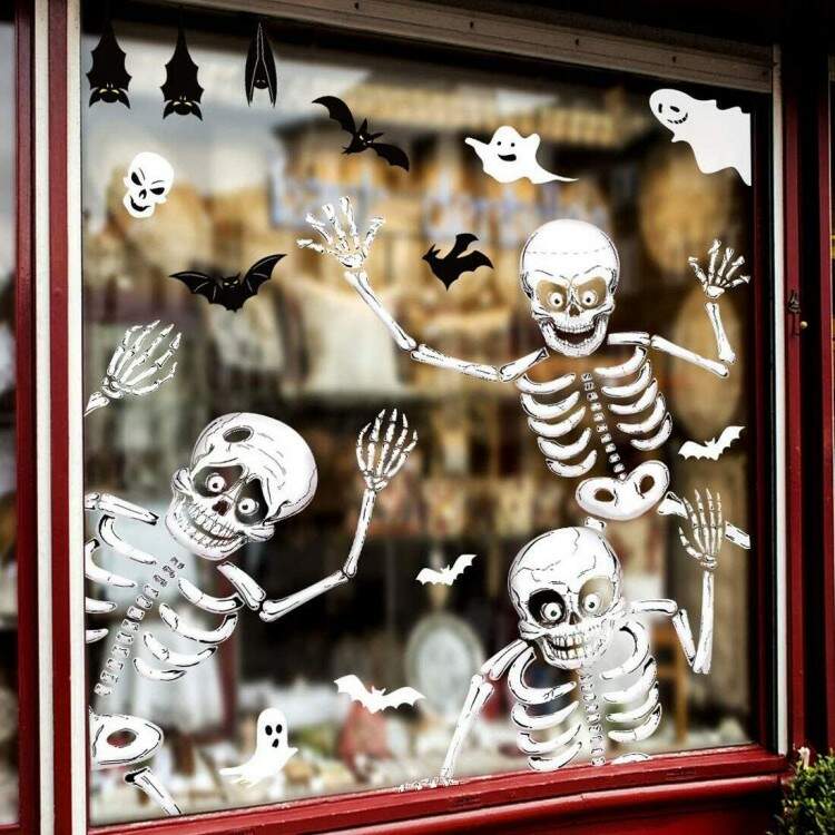 Adesivo para Vitrine Halloween Caveiras e Morcegos