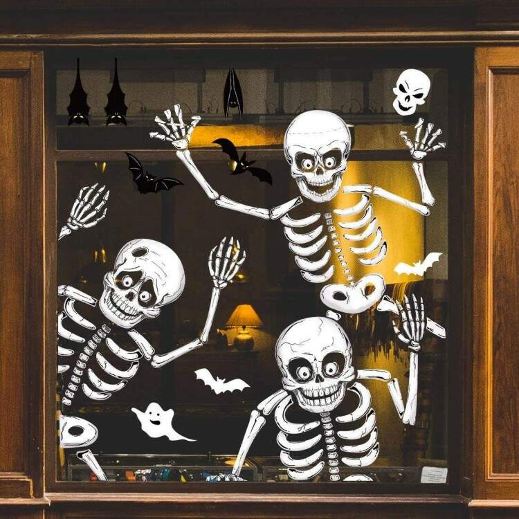 Adesivo para Vitrine Halloween Caveiras e Morcegos