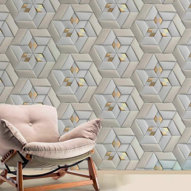Papel de Parede 3D Espiral de Estrelas com Dourado