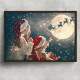 Quadro Decorativo Natal Papai Noel e Renas Voando
