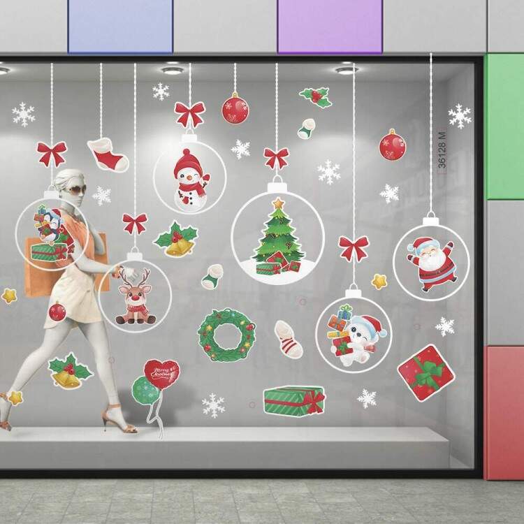 Adesivo de Parede Para Vitrine Bolas De Natal com Itens