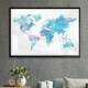 Quadro Decorativo Mapa-M�ndi Aquarela Azul
