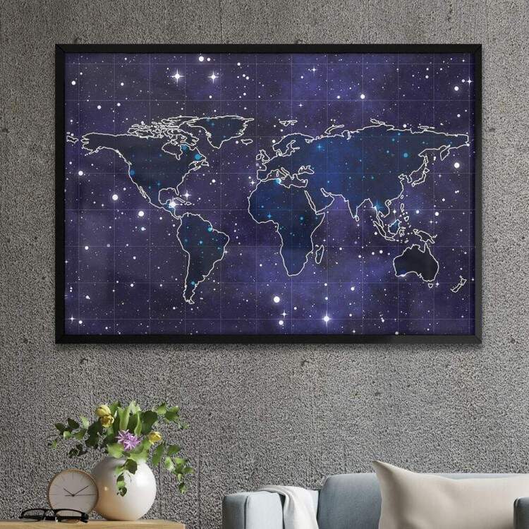 Quadro Decorativo Mapa-Mndi Estrelas