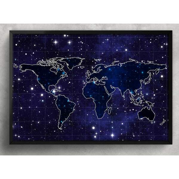 Quadro Decorativo Mapa-Mndi Estrelas