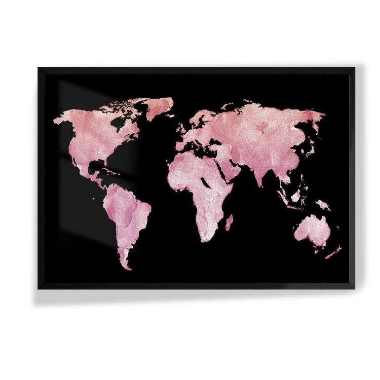 Quadro Decorativo Mapa-Mndi Rosa Aquarela