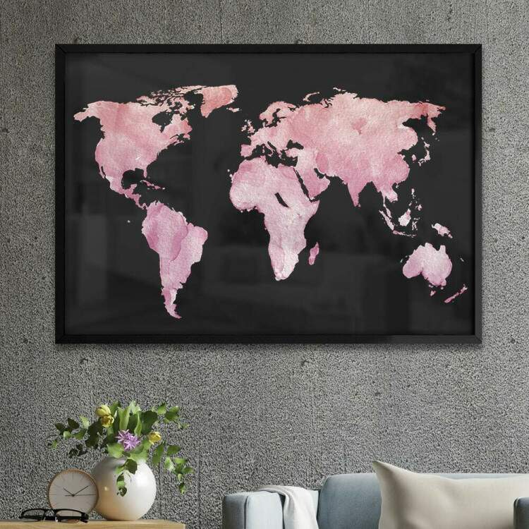 Quadro Decorativo Mapa-Mndi Rosa Aquarela