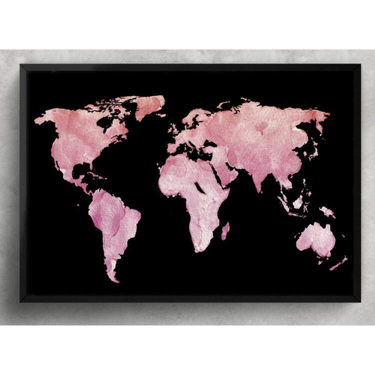 Quadro Decorativo Mapa-Mndi Rosa Aquarela