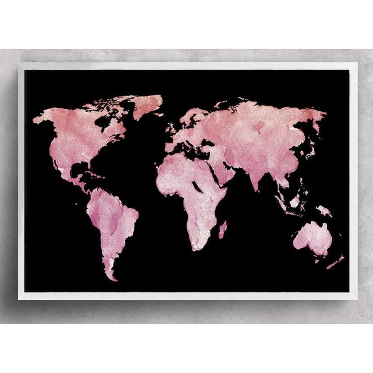 Quadro Decorativo Mapa-Mndi Rosa Aquarela