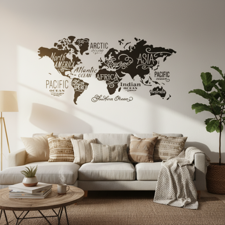 Adesivo de Parede Decorativo Mapa-Mndi Continentes