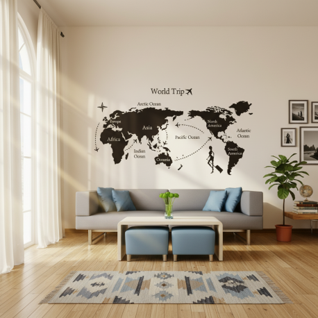 Adesivo de Parede Decorativo Mapa-Mndi Viagem