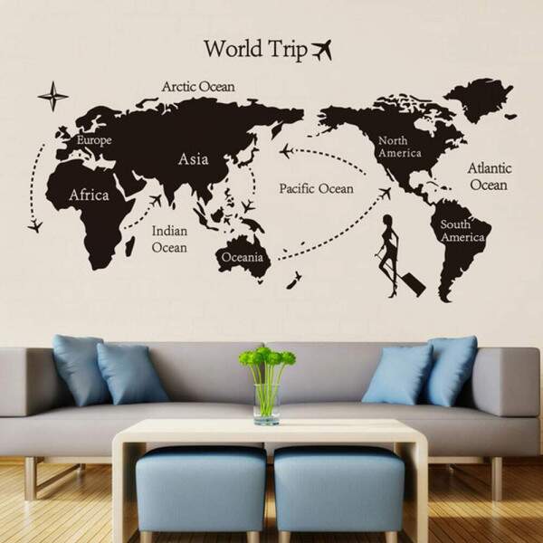Adesivo de Parede Decorativo Mapa-Mndi Viagem