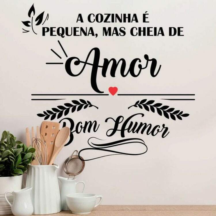 Adesivo de Parede Frase A Cozinha  Pequena, Mas Cheia de Amor