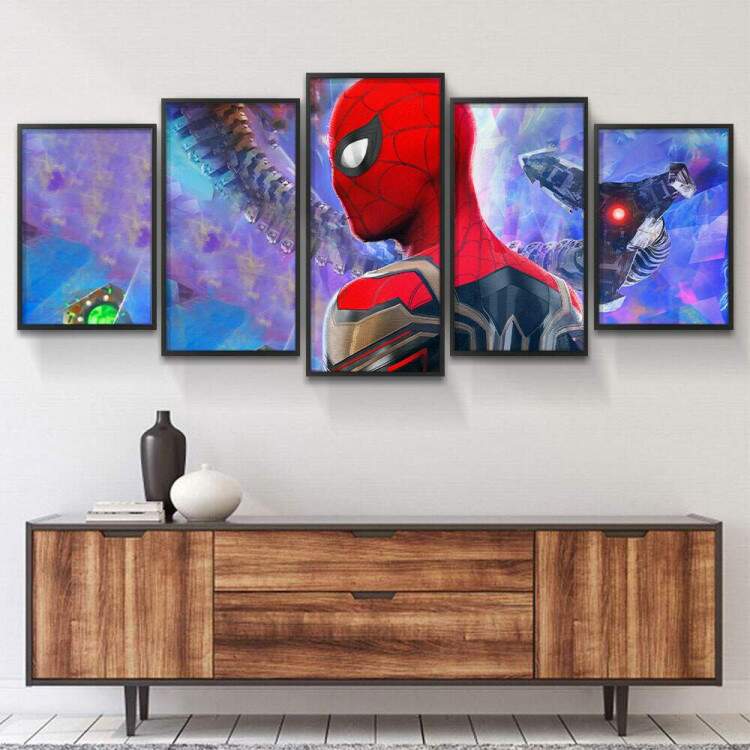 Kit 5 Quadros Decorativos Mosaico Homem Aranha 3