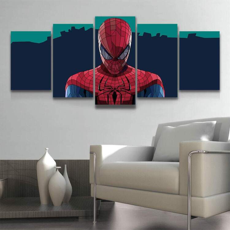 Kit 5 Quadros Decorativos Mosaico Homem Aranha Poligonal Abstrato