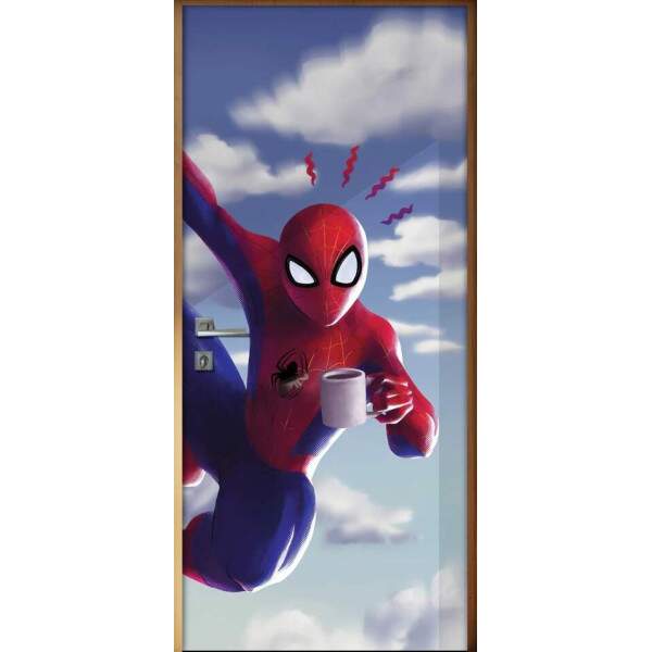 Adesivo para Porta Homem Aranha Tomando Caf