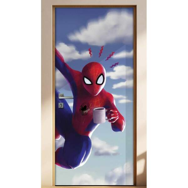 Adesivo para Porta Homem Aranha Tomando Caf
