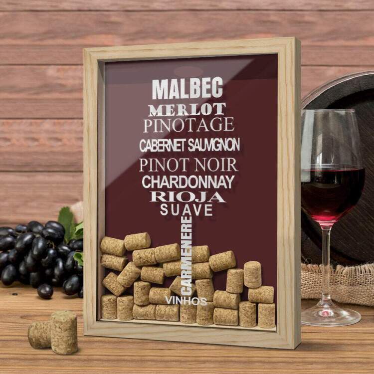 Quadro Decorativo Porta Rolhas marcas de vinho