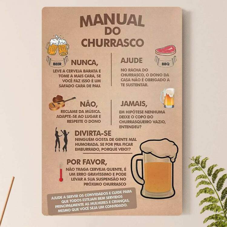 Placa Decorativa Manual do Churrasco Papel Pardo