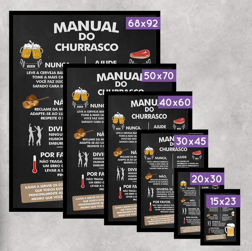 Quadro Decorativo Manual do Churrasco com Fundo Preto