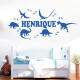 Adesivo de Parede Infantil Azul Dinossauros com Nome Personalizado