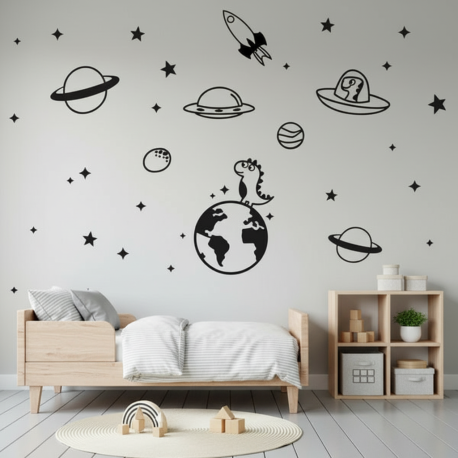 Adesivo de Parede Sistema Solar com Dinossauros e Planetas