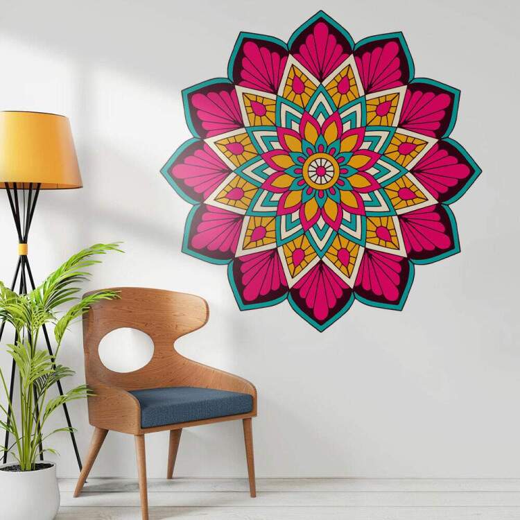 Adesivo de Parede Mandala Rosa e Amarelo